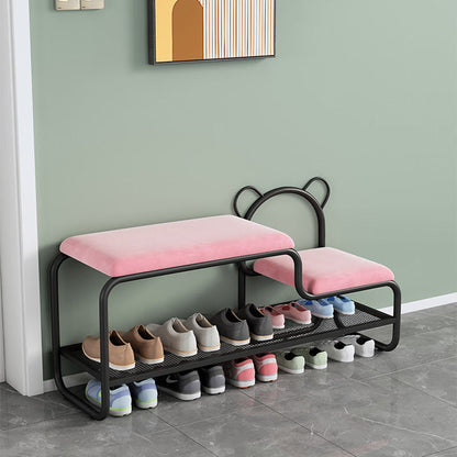 Contemporary Creative Velvet Iron Bear-Shaped Curved Rectangular Shoe Bench With Backrest For Entryway & Living Room