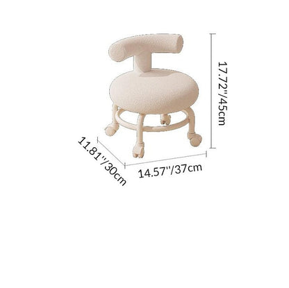 Contemporary Scandinavian Fleece Sherpa Fabric Solid Wood Steel Round Curved Low Stool With Backrest For Living Room