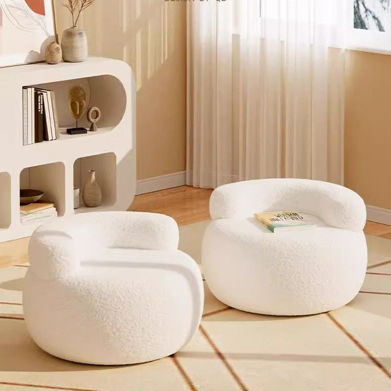 Modern Minimalist Sherpa Fabric Solid Wood Round Curved Low Stool With Backrest For Living Room