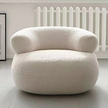 Modern Minimalist Sherpa Fabric Solid Wood Round Curved Low Stool With Backrest For Living Room