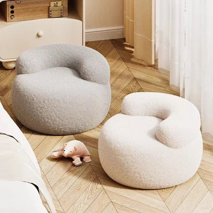 Modern Minimalist Sherpa Fabric Solid Wood Round Curved Low Stool With Backrest For Living Room