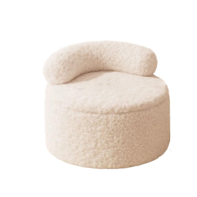 Modern Minimalist Sherpa Fabric Solid Wood Round Curved Low Stool With Backrest For Living Room