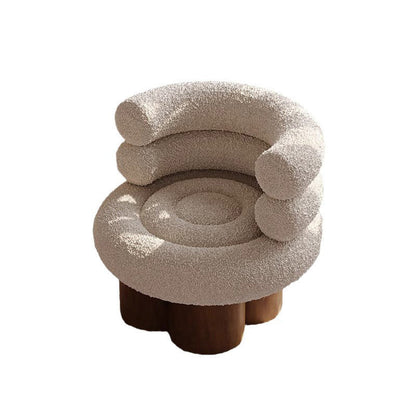 Traditional French Teddy Fleece Carbon Steel Solid Wood Curved Round Cylindrical Accent Chair With Backrest For Living Room