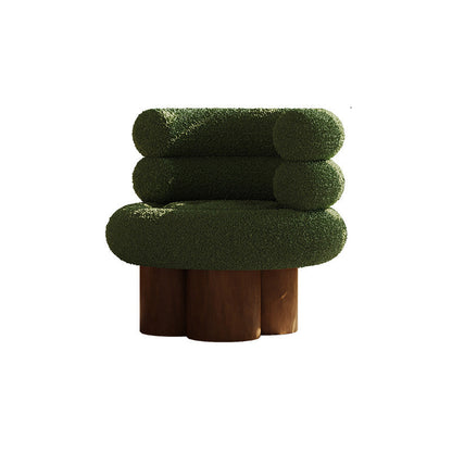 Traditional French Teddy Fleece Carbon Steel Solid Wood Curved Round Cylindrical Accent Chair With Backrest For Living Room