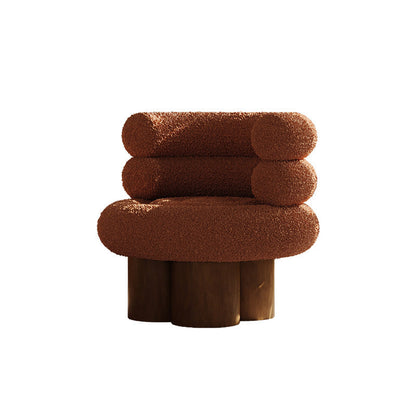 Traditional French Teddy Fleece Carbon Steel Solid Wood Curved Round Cylindrical Accent Chair With Backrest For Living Room