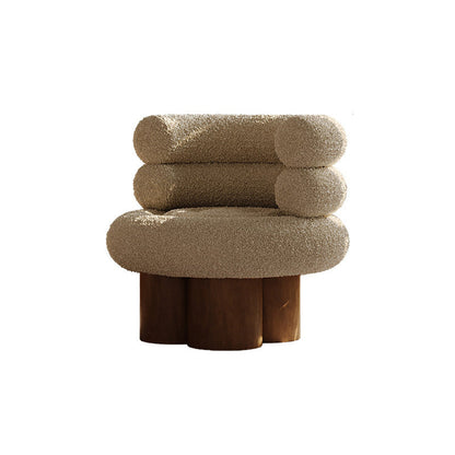 Traditional French Teddy Fleece Carbon Steel Solid Wood Curved Round Cylindrical Accent Chair With Backrest For Living Room