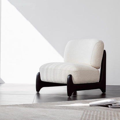 Contemporary Scandinavian Sherpa Fabric Velvet Solid Wood Curved Square Accent Chair With Backrest For Living Room