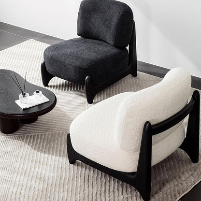 Contemporary Scandinavian Sherpa Fabric Velvet Solid Wood Curved Square Accent Chair With Backrest For Living Room