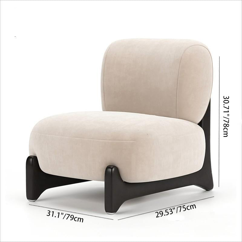Contemporary Scandinavian Sherpa Fabric Velvet Solid Wood Curved Square Accent Chair With Backrest For Living Room