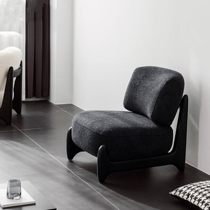 Contemporary Scandinavian Sherpa Fabric Velvet Solid Wood Curved Square Accent Chair With Backrest For Living Room