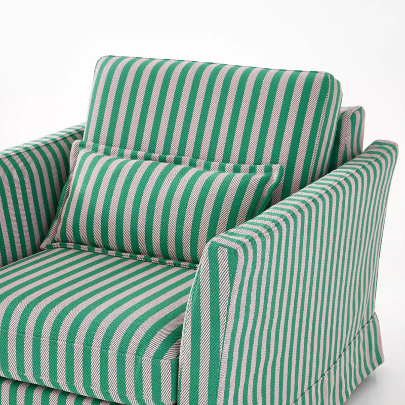 Green & White Stripe Pattern Birch Wood Accent Chair – Scandinavian Lounge Chair for Living Room or Study