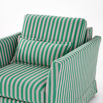 Green & White Stripe Pattern Birch Wood Accent Chair – Scandinavian Lounge Chair for Living Room or Study