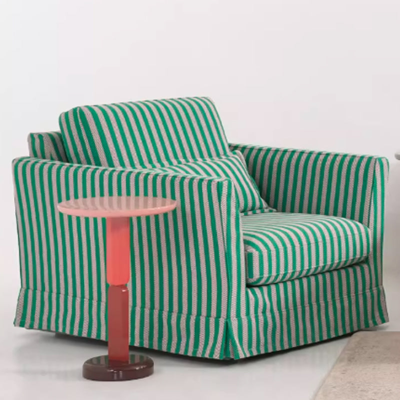 Green & White Stripe Pattern Birch Wood Accent Chair – Scandinavian Lounge Chair for Living Room or Study