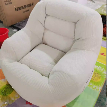 Modern Minimalist Corduroy PP Cotton U-Shaped Rounded Square Accent Chair With Backrest Armrest For Living Room