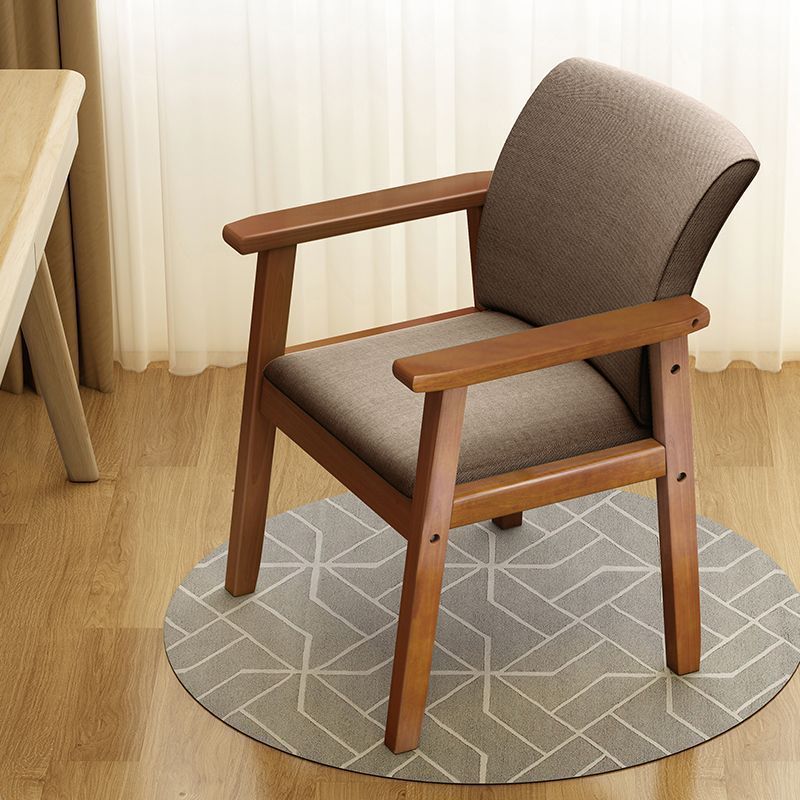 Contemporary Scandinavian Cotton Linen Rubberwood Tilted Rounded Square Desk Chair With Backrest & Armrest For Home Office