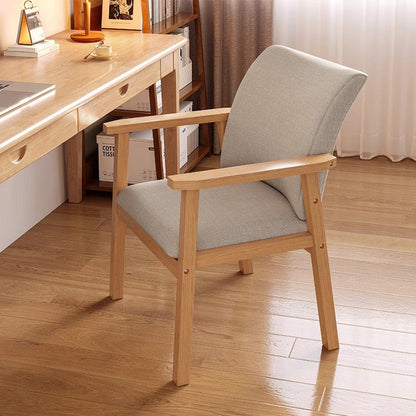 Contemporary Scandinavian Cotton Linen Rubberwood Tilted Rounded Square Desk Chair With Backrest & Armrest For Home Office