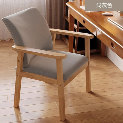 Contemporary Scandinavian Cotton Linen Rubberwood Tilted Rounded Square Desk Chair With Backrest & Armrest For Home Office