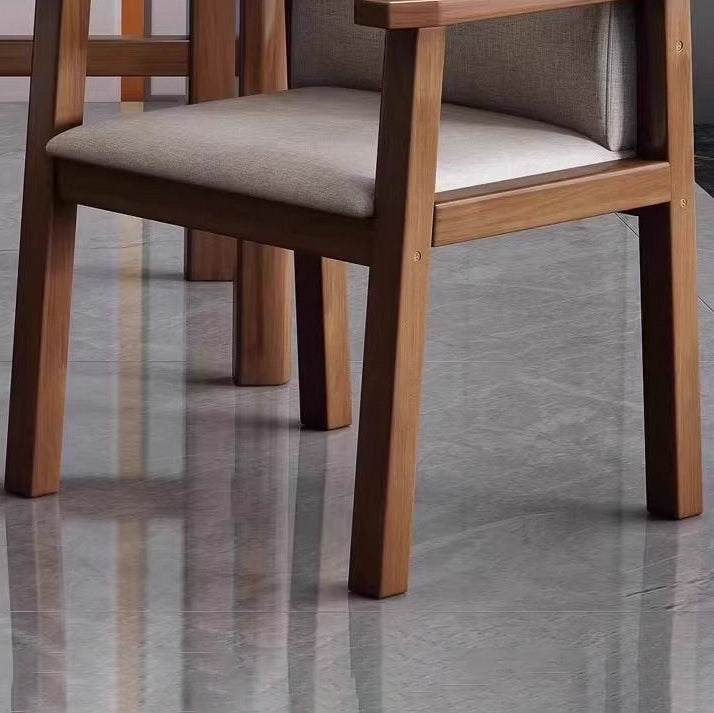 Contemporary Scandinavian Cotton Linen Rubberwood Tilted Rounded Square Desk Chair With Backrest & Armrest For Home Office