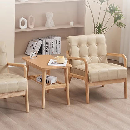 Contemporary Scandinavian Oil Wax Leather Solid Wood Rectangular Rounded Sofa 1/2/3-Seater For Living Room