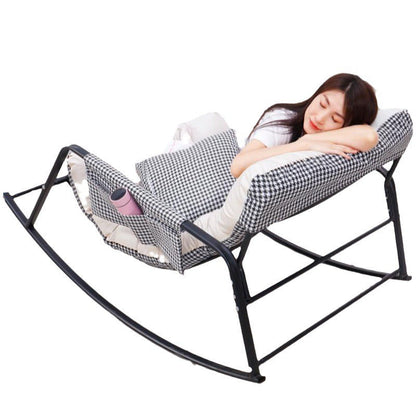 Contemporary Creative Synthetic Fabric Carbon Steel S-Shaped Rocking Accent Chair With Backrest & Armrests For Living Room