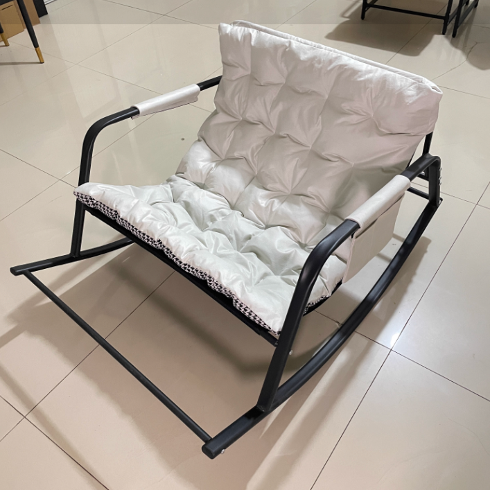 Contemporary Creative Synthetic Fabric Carbon Steel S-Shaped Rocking Accent Chair With Backrest & Armrests For Living Room