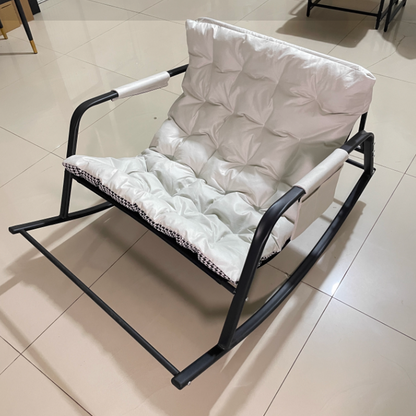Contemporary Creative Synthetic Fabric Carbon Steel S-Shaped Rocking Accent Chair With Backrest & Armrests For Living Room