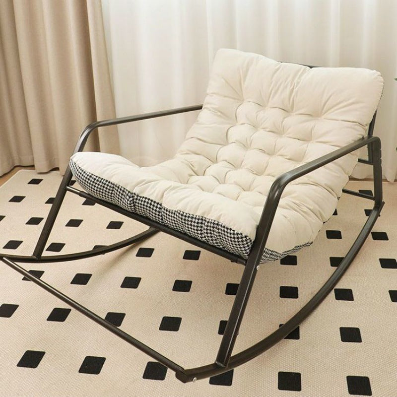 Contemporary Creative Synthetic Fabric Carbon Steel S-Shaped Rocking Accent Chair With Backrest & Armrests For Living Room