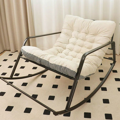 Contemporary Creative Synthetic Fabric Carbon Steel S-Shaped Rocking Accent Chair With Backrest & Armrests For Living Room