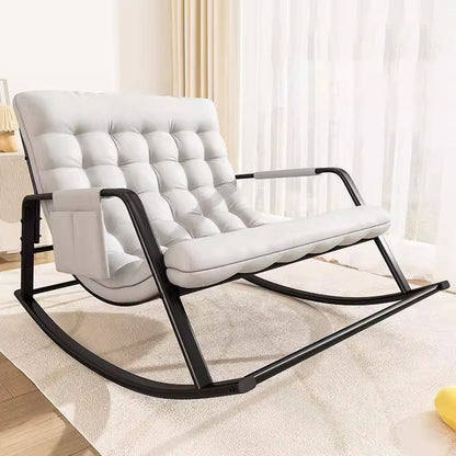 Contemporary Creative Synthetic Fabric Carbon Steel S-Shaped Rocking Accent Chair With Backrest & Armrests For Living Room