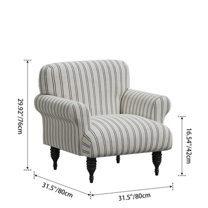 Traditional French Fabric Solid Wood Rounded Square Curved Accent Chair With Backrest & Armrests For Living Room