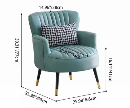 Contemporary Scandinavian Microfiber Leather Metal Round Square Accent Chair With Backrest & Armrests For Living Room