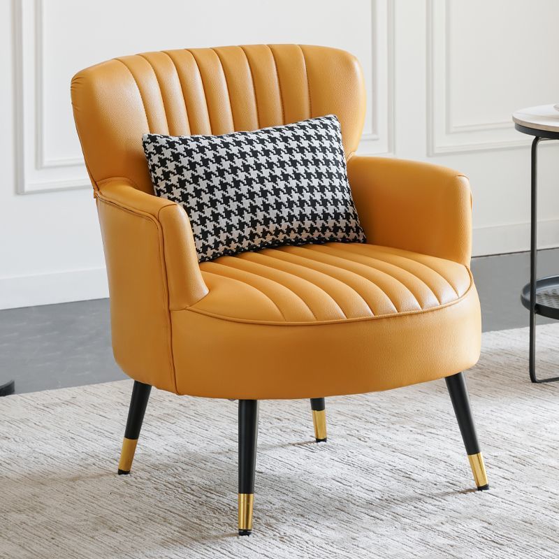 Contemporary Scandinavian Microfiber Leather Metal Round Square Accent Chair With Backrest & Armrests For Living Room