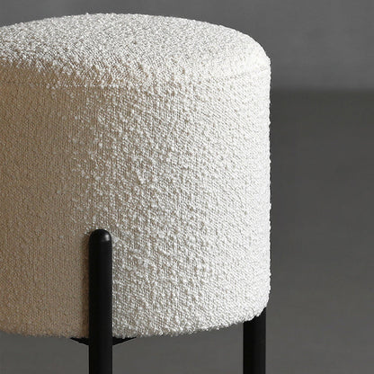 Contemporary Scandinavian Sherpa Fleece Metal Round Cylindrical Low Stool For Living Room