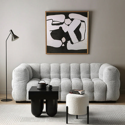 Contemporary Scandinavian Sherpa Fleece Metal Round Cylindrical Low Stool For Living Room
