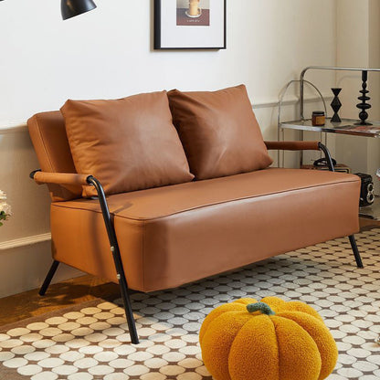 Traditional French Synthetic Fabric Cat Scratch Leather Metal Rectangular Curved Sofa 2-Seaters Backrest And Armrest For Living Room