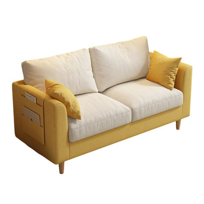 Modern Minimalist Flannel Solid Wood Rectangular Right Angle Sofa 2-Seater For Living Room