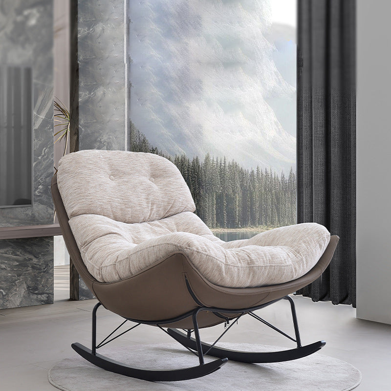 Contemporary Creative Eco Leather Suede Carbon Steel Oak Curved Semi-Enclosed Accent Chair With Backrest For Living Room