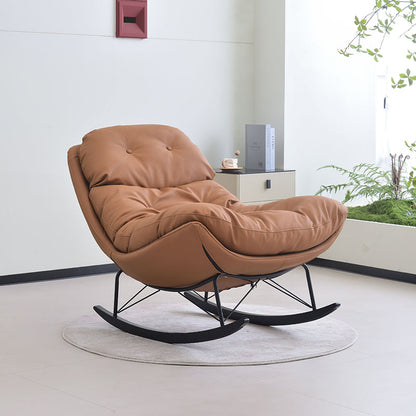 Contemporary Creative Eco Leather Suede Carbon Steel Oak Curved Semi-Enclosed Accent Chair With Backrest For Living Room