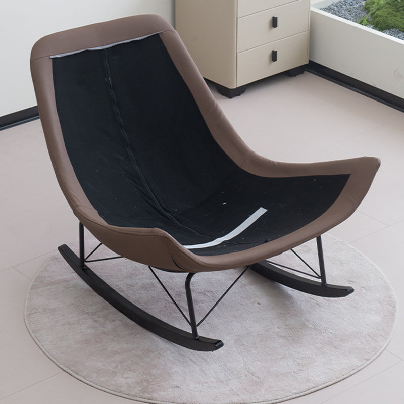 Contemporary Creative Eco Leather Suede Carbon Steel Oak Curved Semi-Enclosed Accent Chair With Backrest For Living Room
