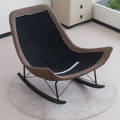 Contemporary Creative Eco Leather Suede Carbon Steel Oak Curved Semi-Enclosed Accent Chair With Backrest For Living Room