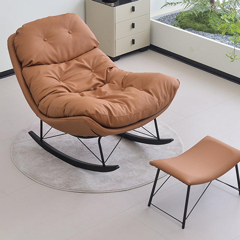Contemporary Creative Eco Leather Suede Carbon Steel Oak Curved Semi-Enclosed Accent Chair With Backrest For Living Room