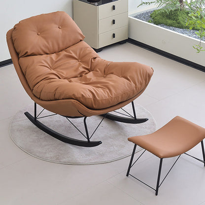 Contemporary Creative Eco Leather Suede Carbon Steel Oak Curved Semi-Enclosed Accent Chair With Backrest For Living Room