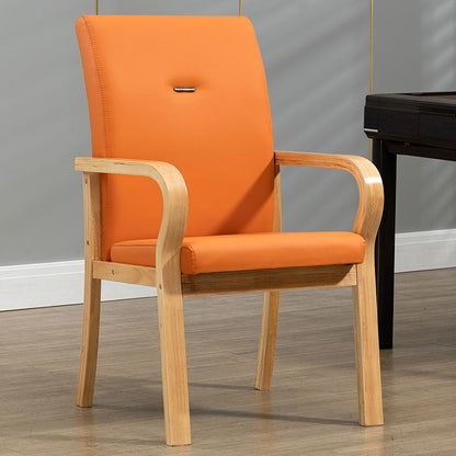 Contemporary Creative Cat Scratch Resistant Leather Solid Wood Curved Rectangular Accent Chair Backrest And Armrests For Living Room
