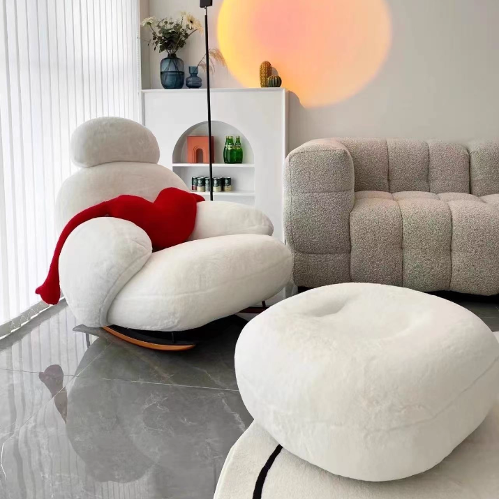 Contemporary Creative Sherpa Fabric Carbon Steel Pine Pet-Shaped Round Accent Chair Backrest Armrests For Living Room