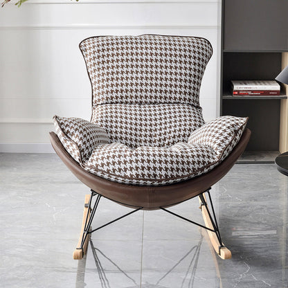 Contemporary Scandinavian Faux Leather Solid Wood Iron Curved Semi-Enclosed Accent Chair Backrest For Living Room
