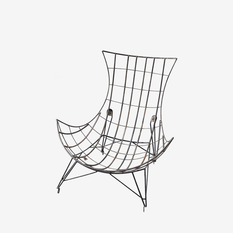 Contemporary Scandinavian Faux Leather Solid Wood Iron Curved Semi-Enclosed Accent Chair Backrest For Living Room