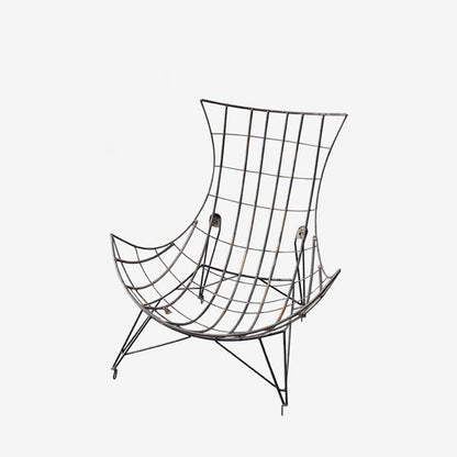 Contemporary Scandinavian Faux Leather Solid Wood Iron Curved Semi-Enclosed Accent Chair Backrest For Living Room