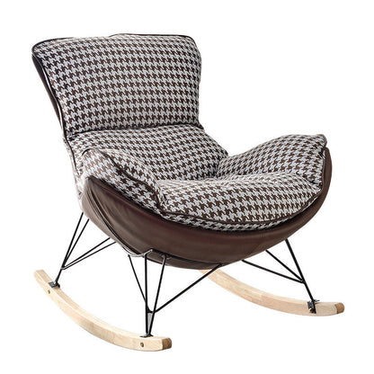 Contemporary Scandinavian Faux Leather Solid Wood Iron Curved Semi-Enclosed Accent Chair Backrest For Living Room