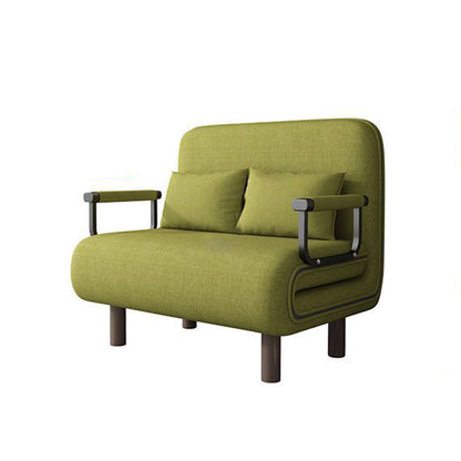 Modern Minimalist Cotton Linen Iron Rounded Rectangular Sofa Bed With Backrest And Armrests For Bedroom