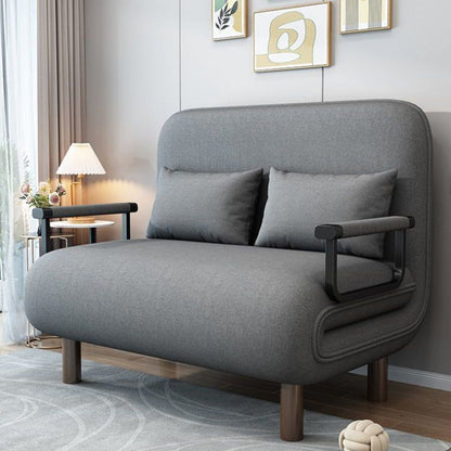 Modern Minimalist Cotton Linen Iron Rounded Rectangular Sofa Bed With Backrest And Armrests For Bedroom